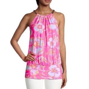 🌺BNWT🌺 Lilly Pulitzer Bowen Halter Top in Prosecco Pink Beachy Blooms